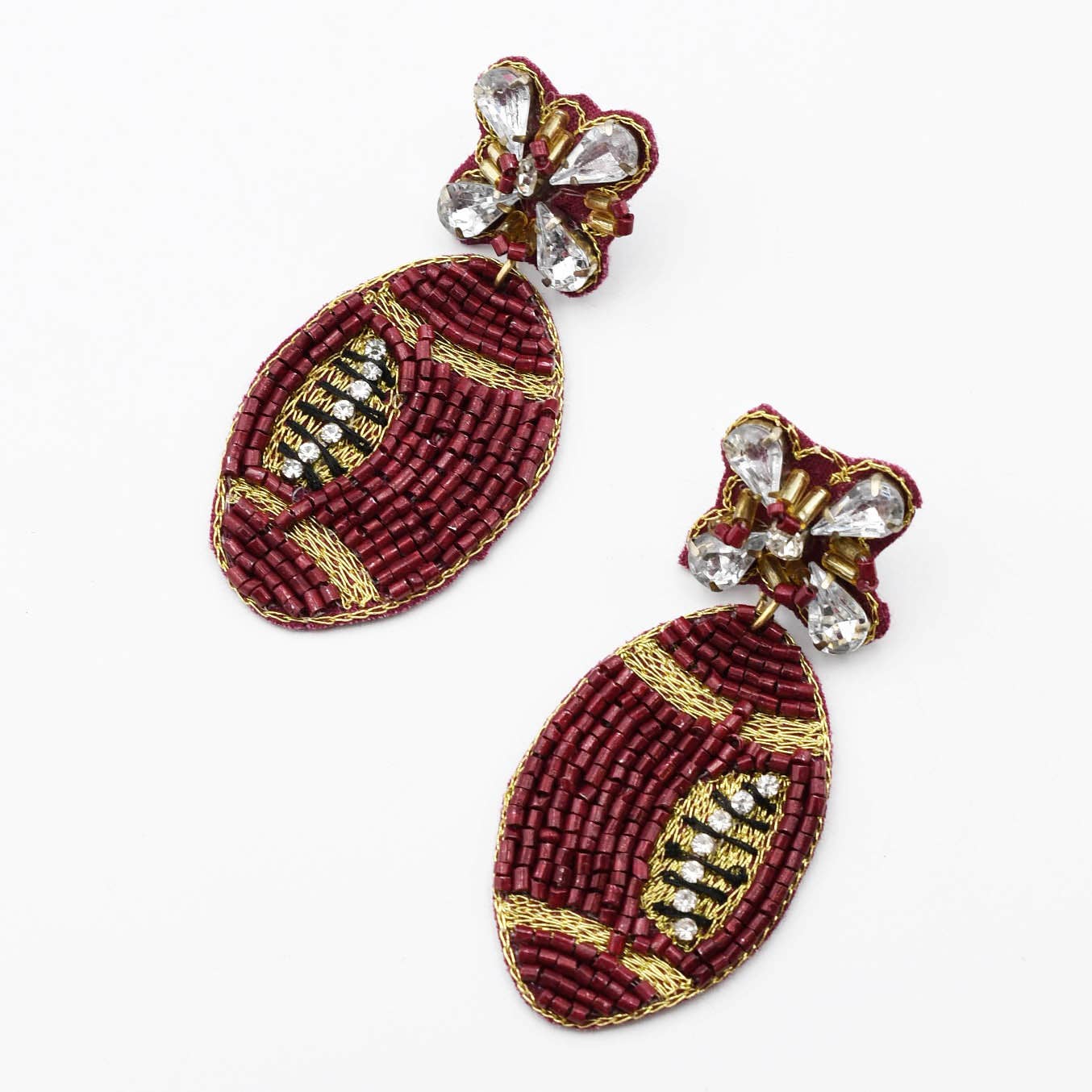 Maroon Football Beaded Earrings
