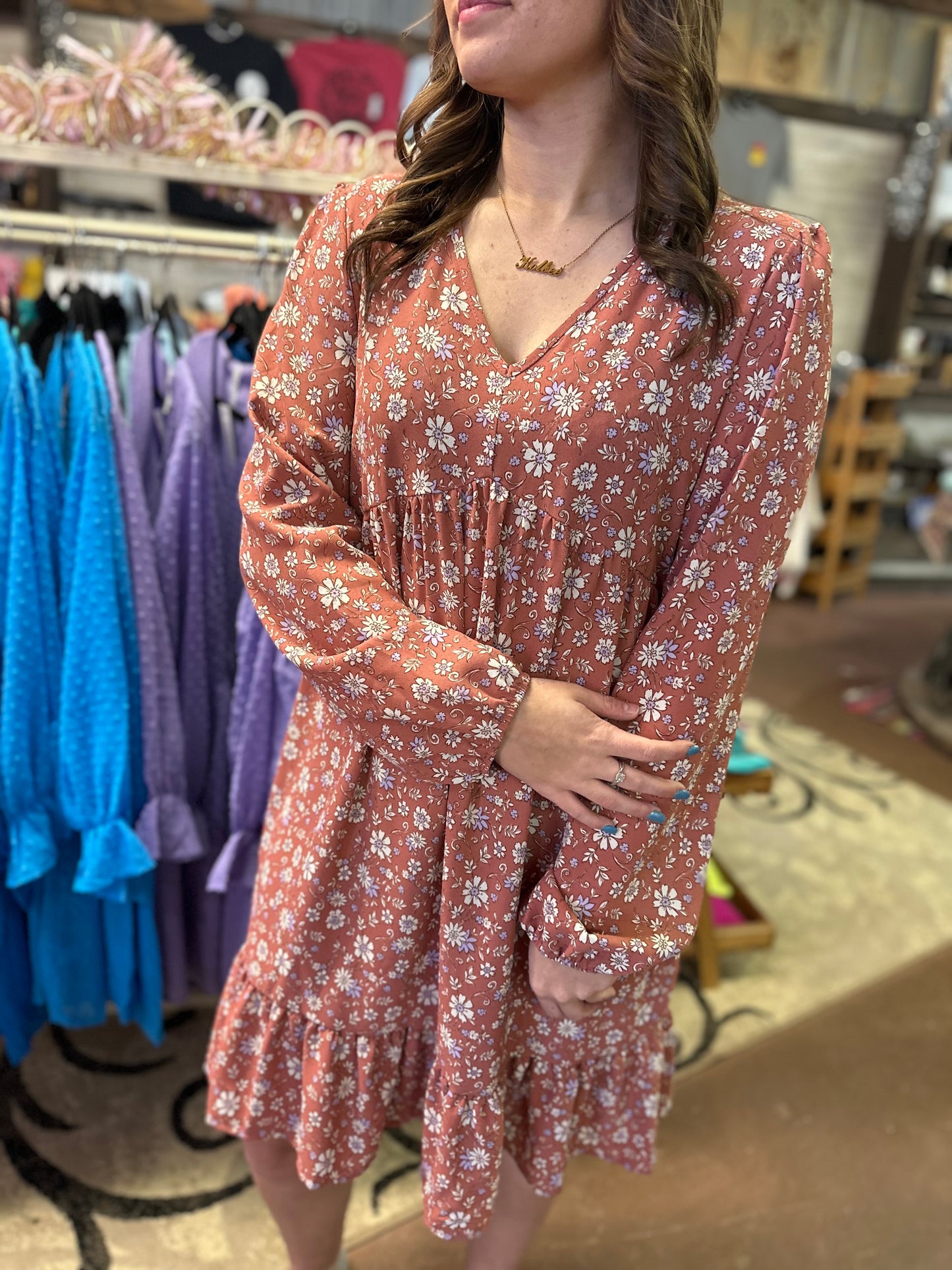 MAUVE SMALL FLORAL BABYDOLL DRESS