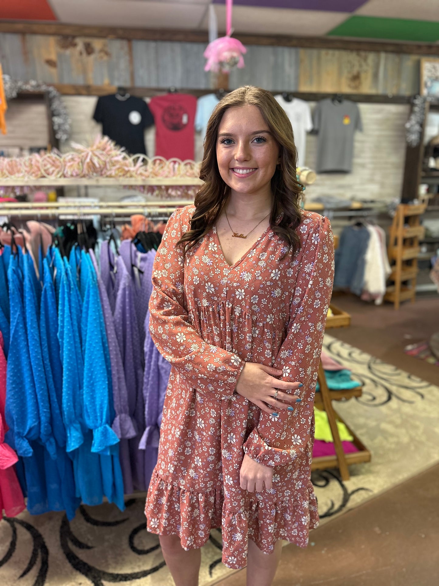 MAUVE SMALL FLORAL BABYDOLL DRESS