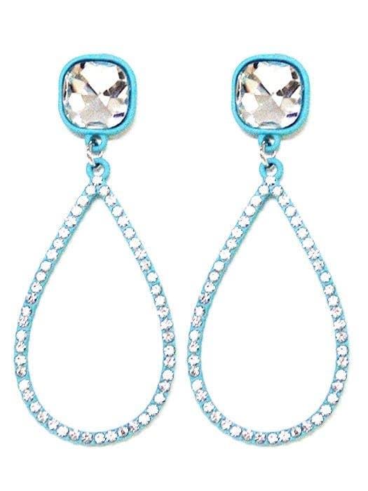 VE2889 Iridescent Post Rhinestone Teardrop Dangle Earrings