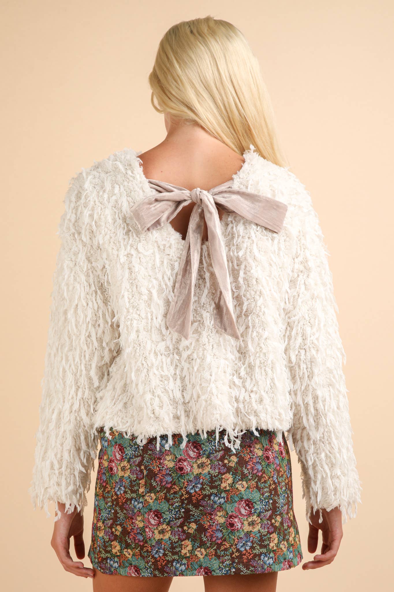 Fur Knit Top with Velvet Ribbon