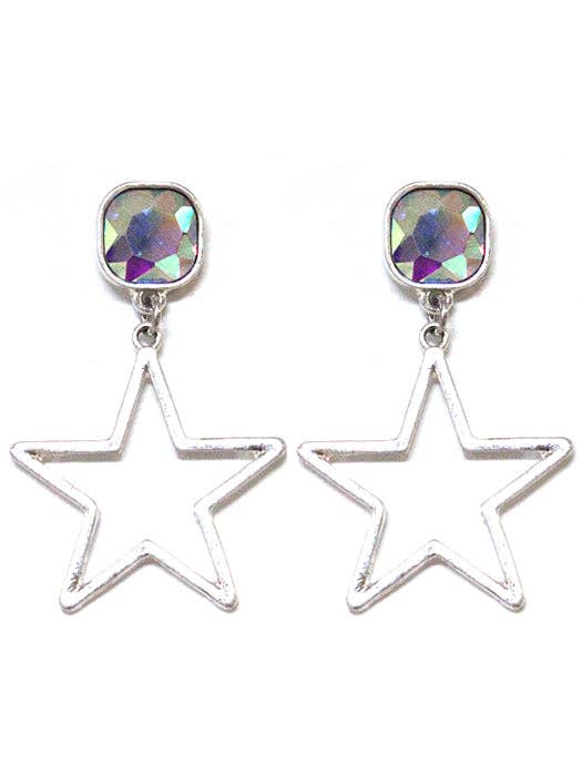 VE3081 Iridescent Post Star Dangle Earrings