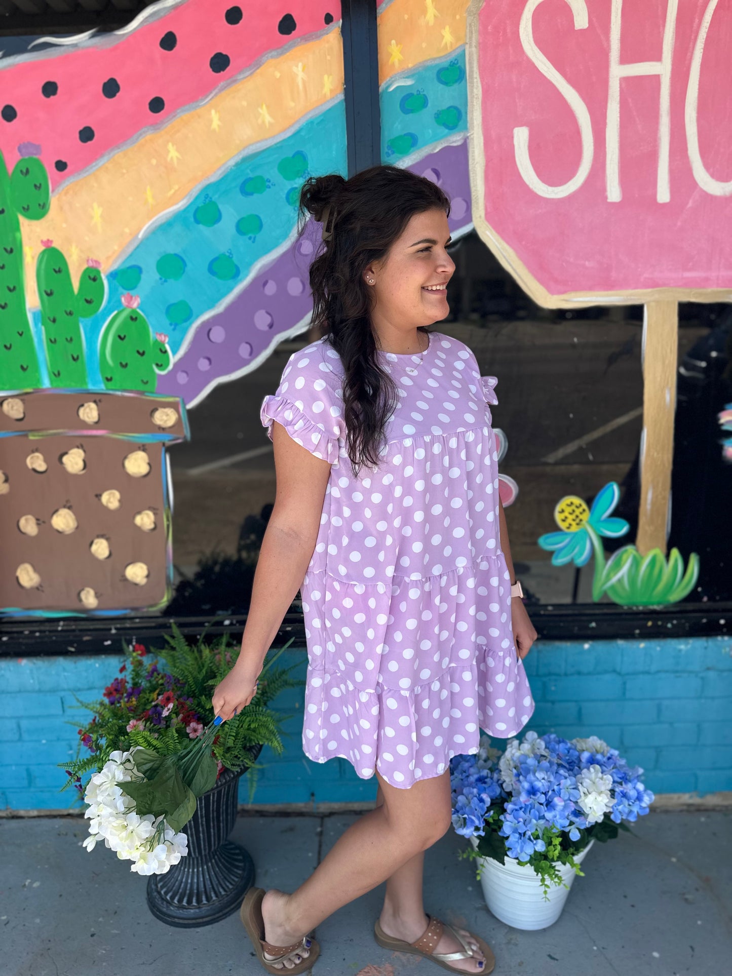 Polka Dot Print Ruffle Sleeve Babydoll Dress