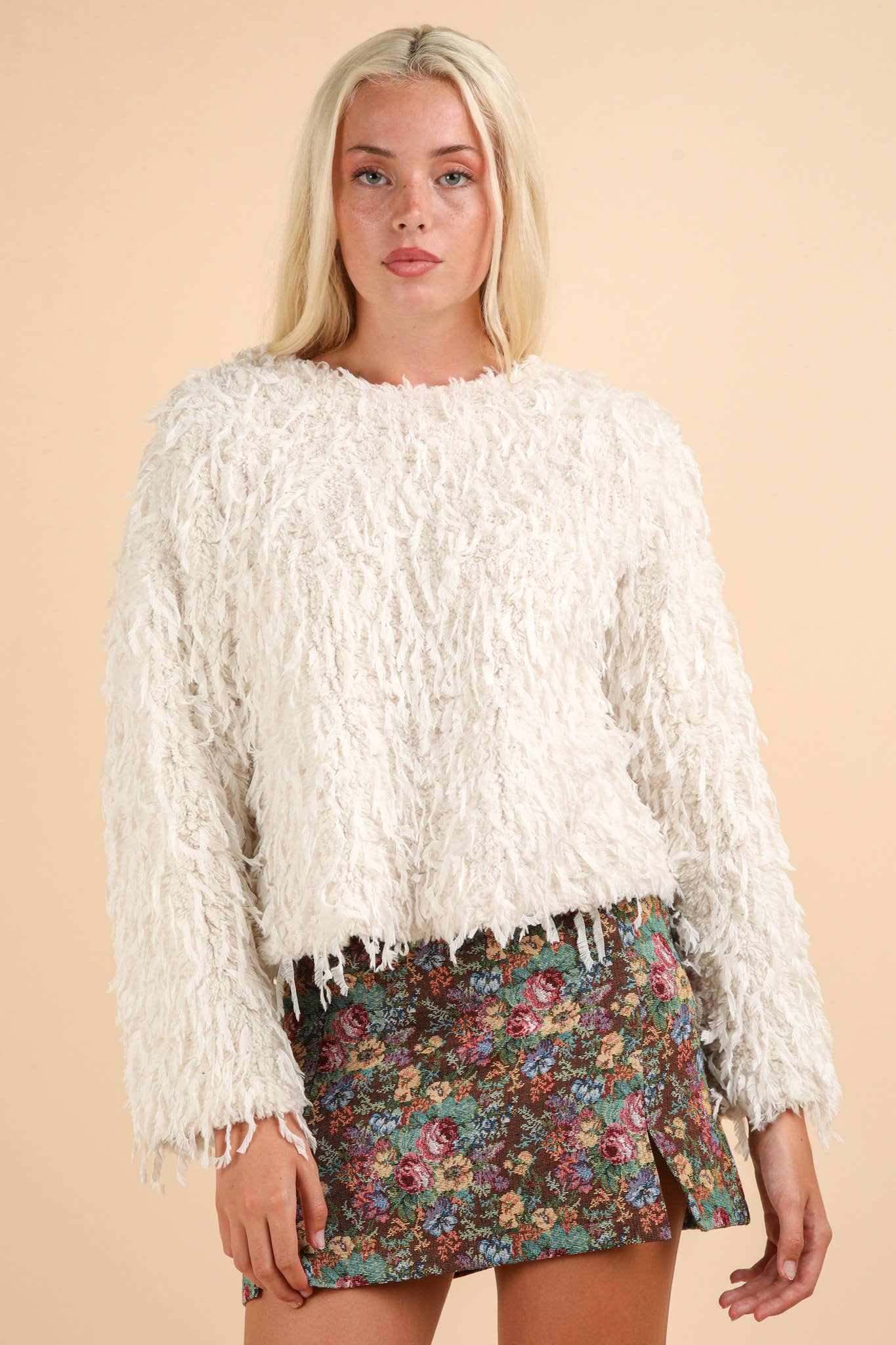 Fur Knit Top with Velvet Ribbon