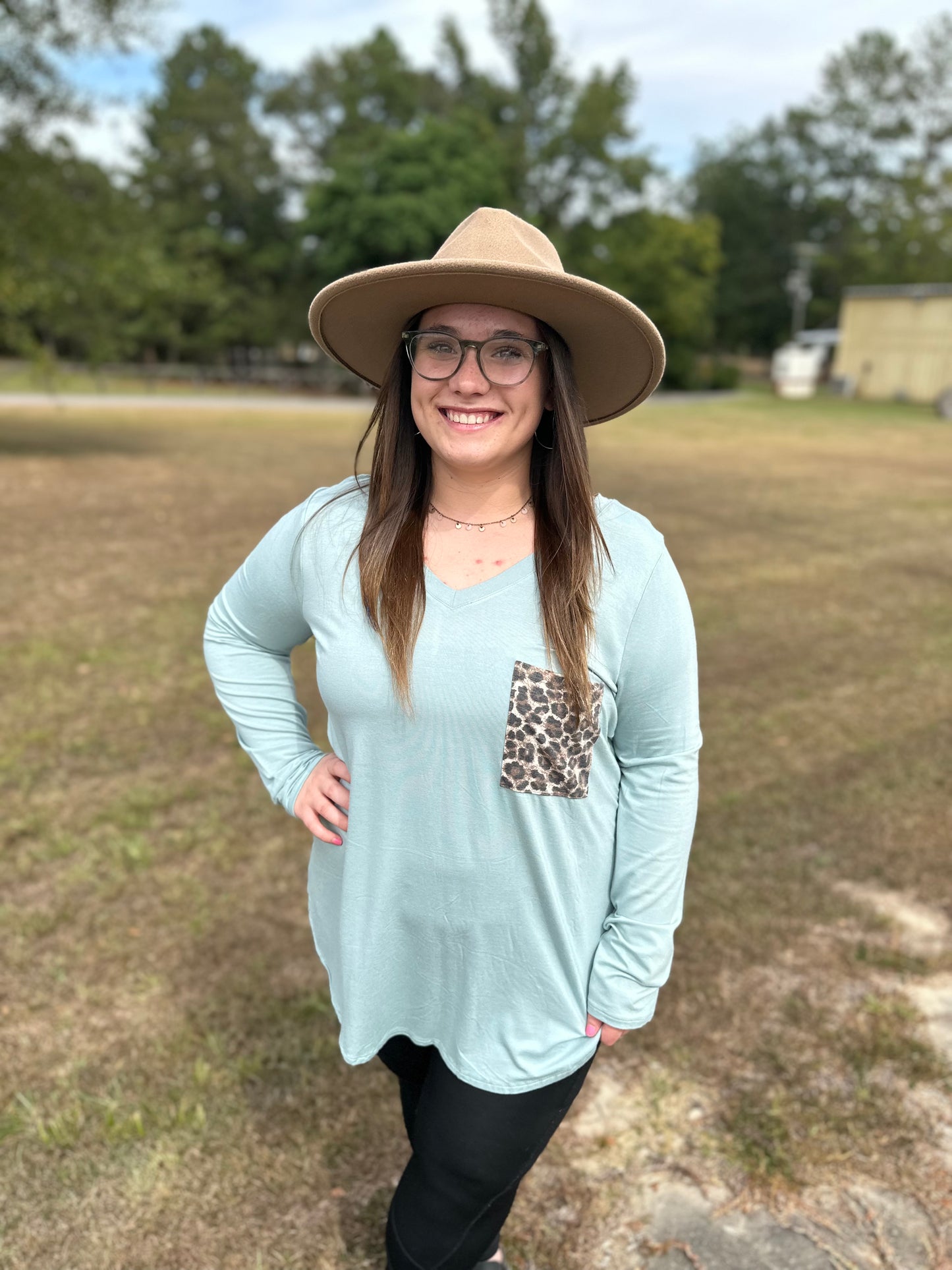 Plus Leopard Pocket Long Sleeve