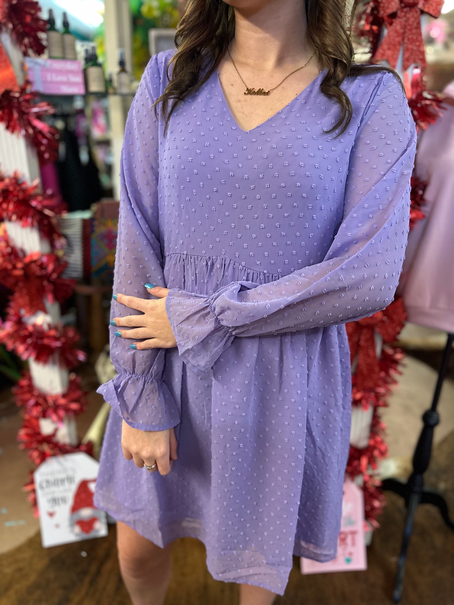 Swiss Dot V-neck Dress
