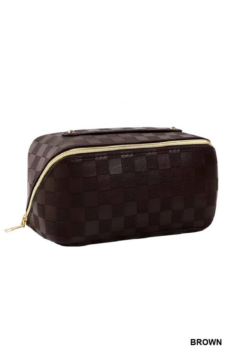 Vegan Leather Checkered Makeup Bag