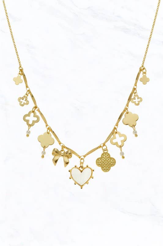 18620VWH Heart bow pearl necklace