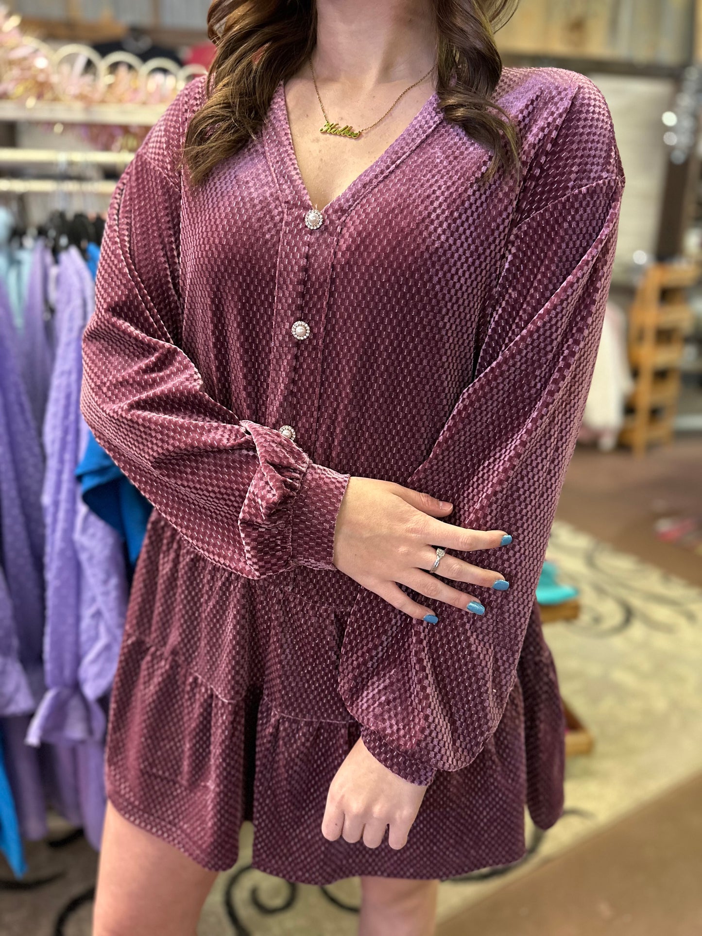 Velvet Mini Dress: MAUVE