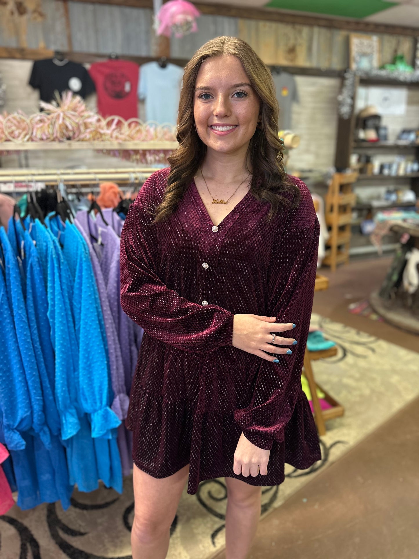 Velvet Mini Dress: BURGUNDY