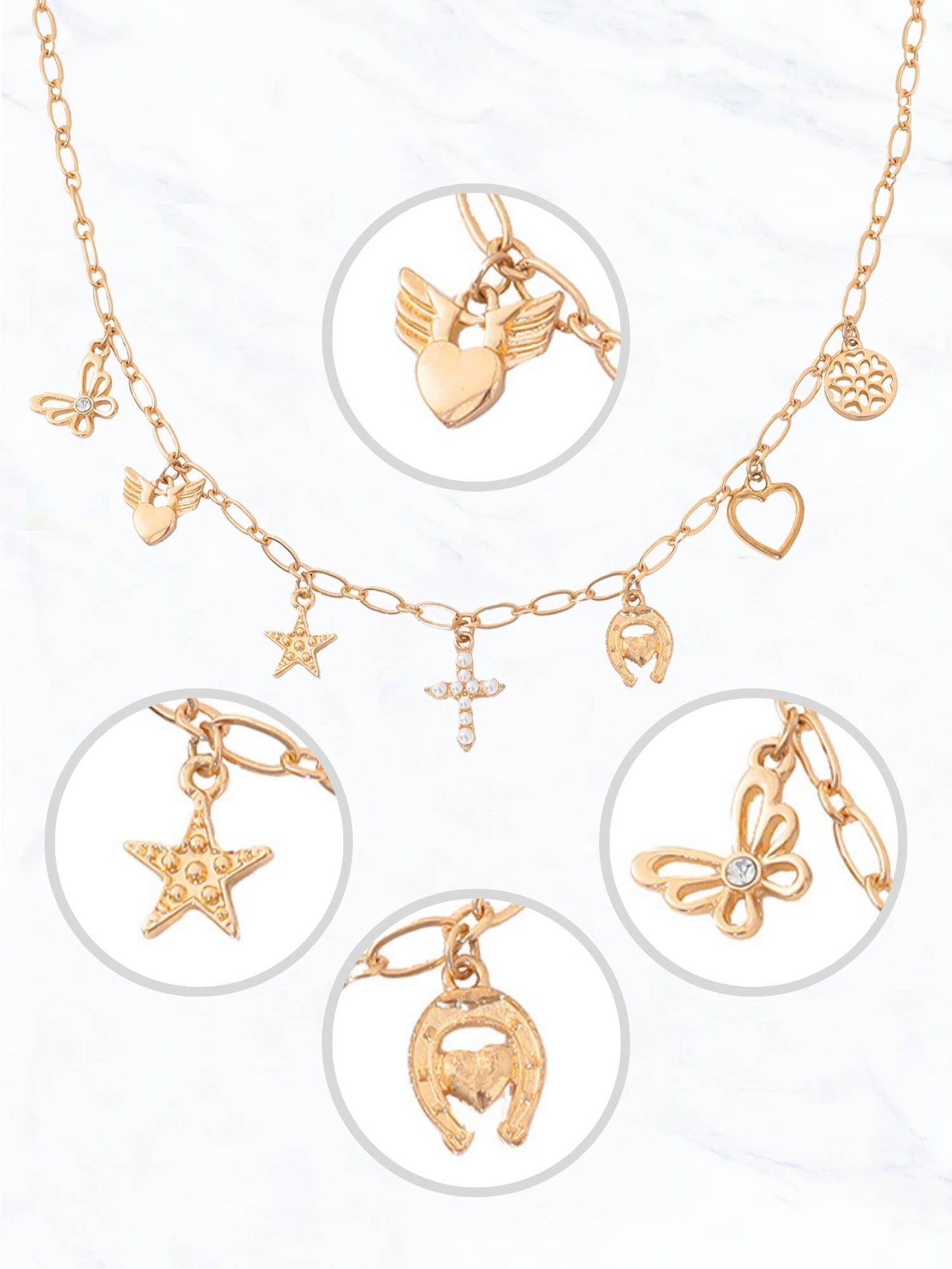 1863WH-G Cross Multicharm Necklace