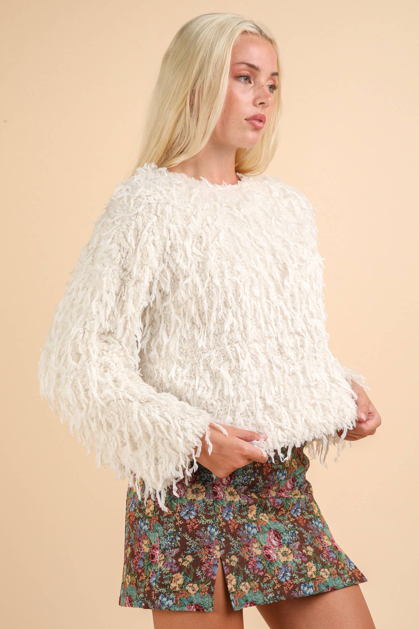 Fur Knit Top with Velvet Ribbon