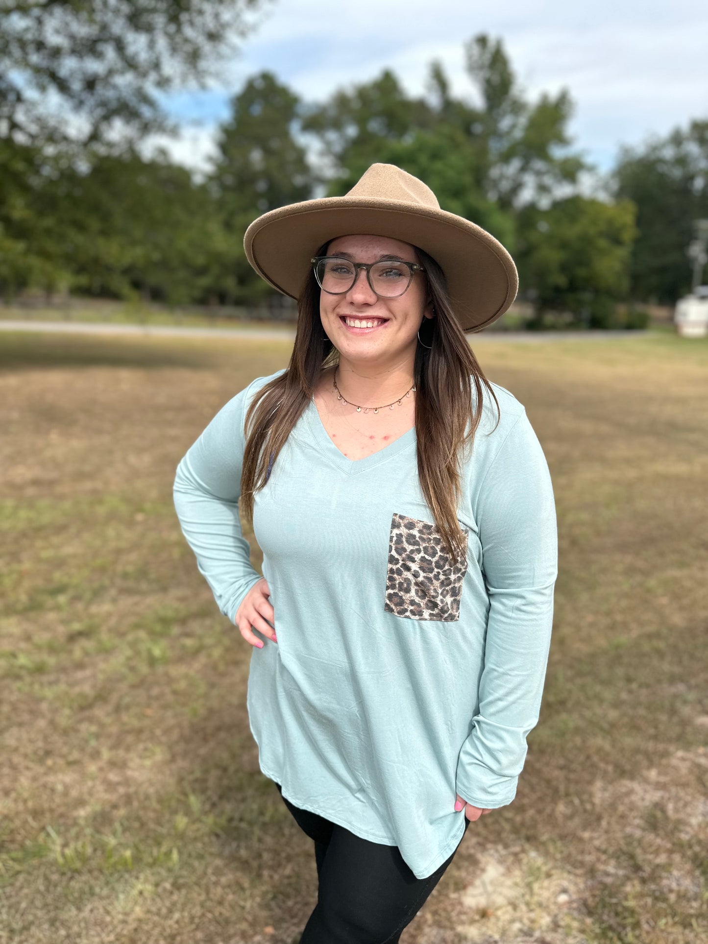 Plus Leopard Pocket Long Sleeve