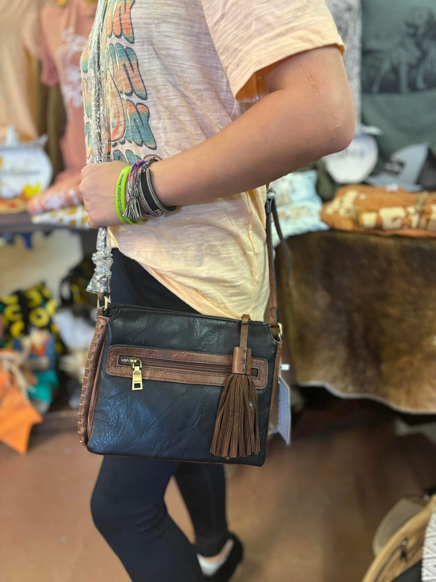 JEN & CO BLACK & BROWN WITH TASSLE