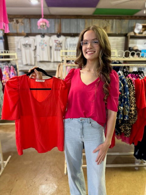 CC PINK PUFF SLEEVE TOP