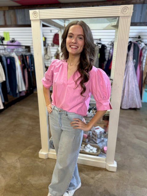 CC PINK PUFF SLEEVED TOP