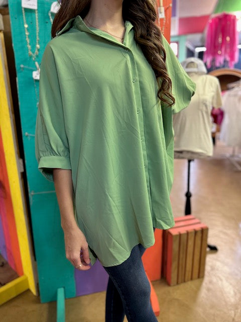 CC SAGE GREEN SILK TUNIC