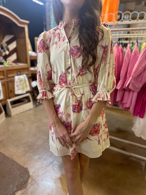 IVORY FLORAL PUFF DRESS