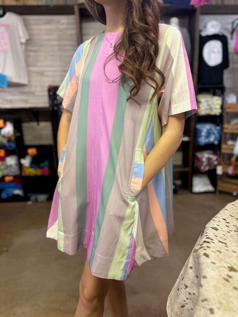 CC MULTI-COLOR STRIPPED DRESS