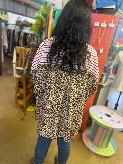 CC RED/WHITE & LEOPARD BLOUSE