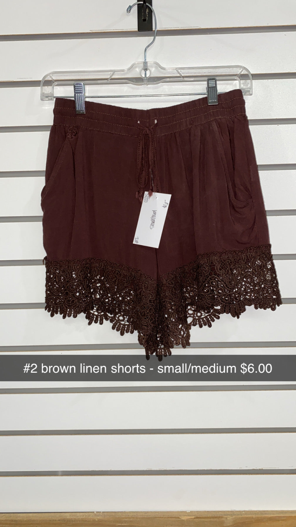 #2 Brown Linen Shorts with Lace