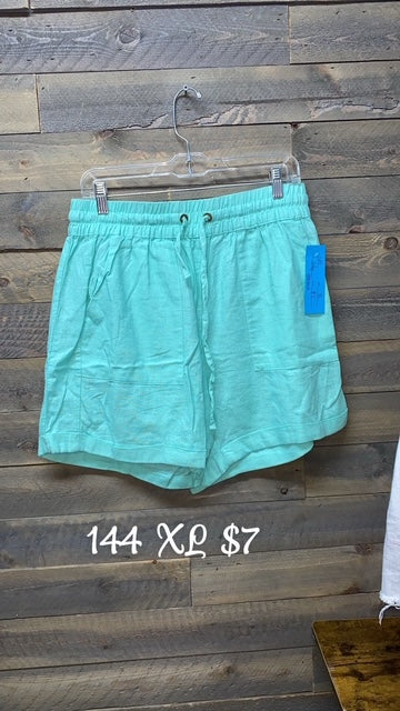 #144 XL ZENANA TEAL LINEN SHORTS