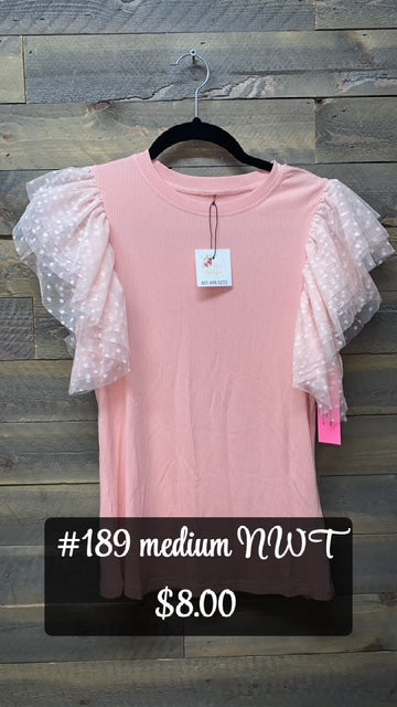 #189 MEDIUM PINK NWT RUFFLE SLEEVED
