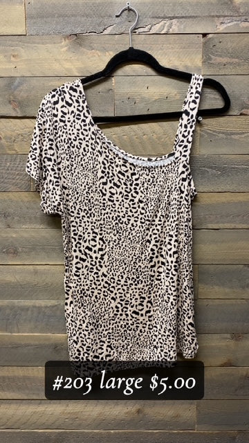 #203 Large Leopard Open Shoulder Top