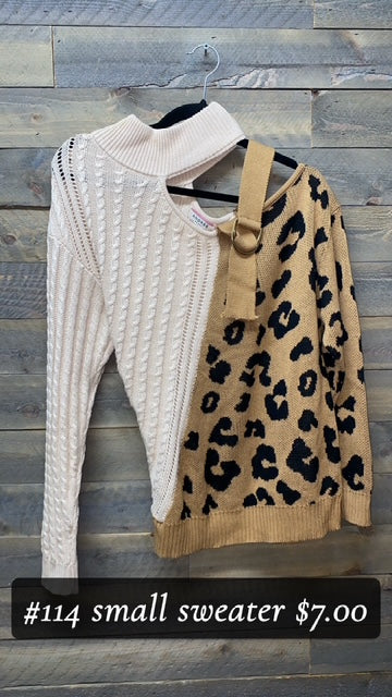 #114 SMALL LEOPARD COLD SHOULDER SWEATER