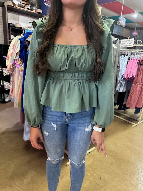 CC SAGE GREEN RUFFLE TOP