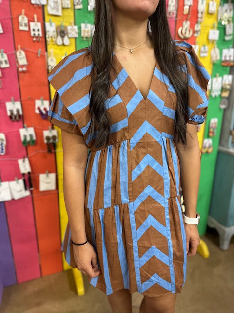 CC BROWN & BLUE STRIPPED DRESS