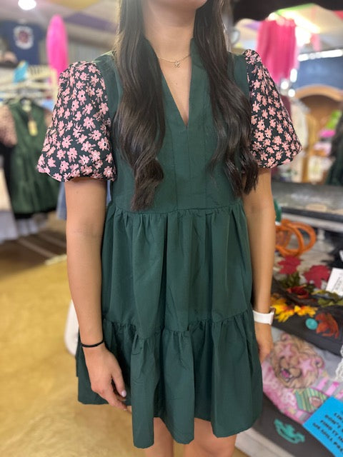 CC PINK FLORAL PUFF SLEEVED DRESS