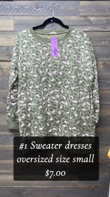 #1 SMALL GREEN LEOPARD OVERSIZED SWEATER DRESS