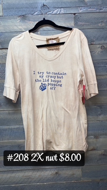 #208 2X NWT MUSTARD CRAZY TEE