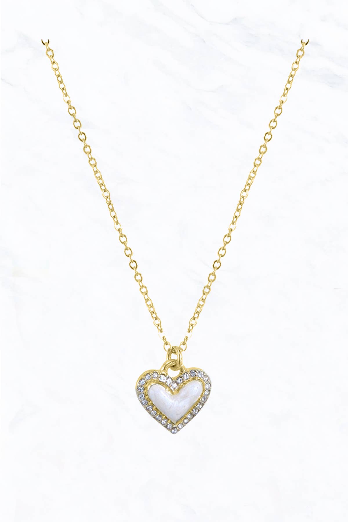 17511VRO-G Heart with Rhinestones Pendant Short Charm Necklace