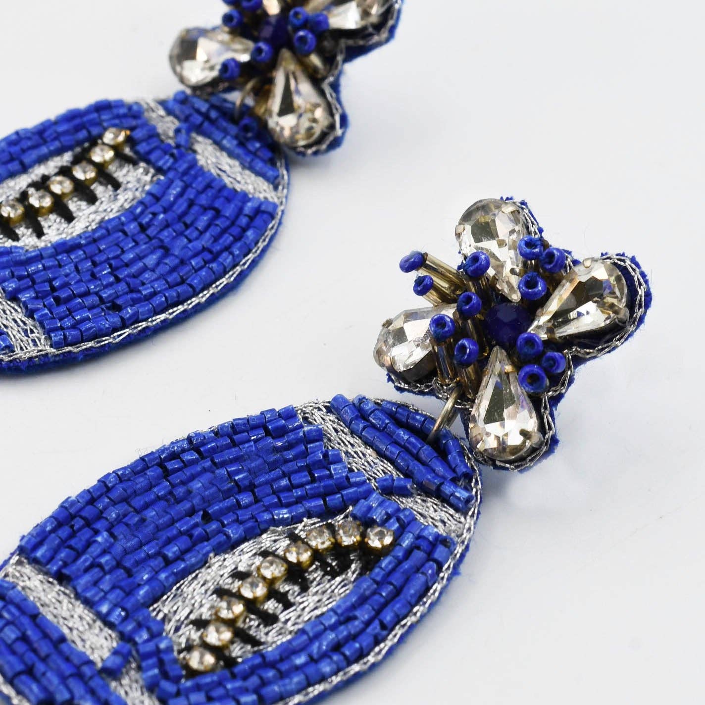 Royal Blue/Silver Football Earrings S36