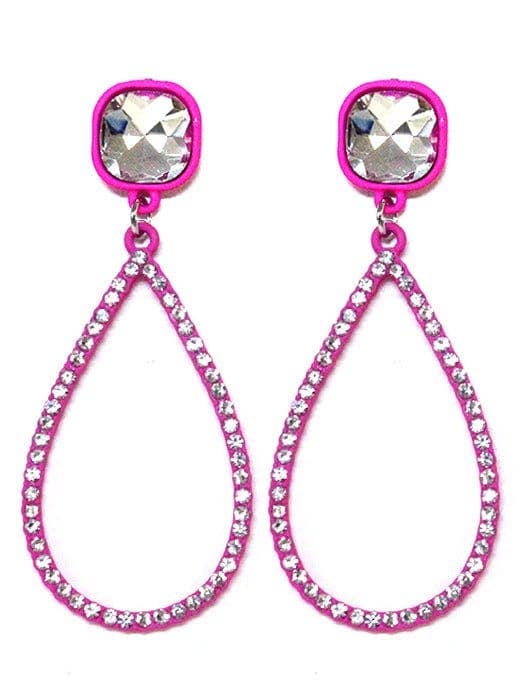 VE2889 Iridescent Post Rhinestone Teardrop Dangle Earrings