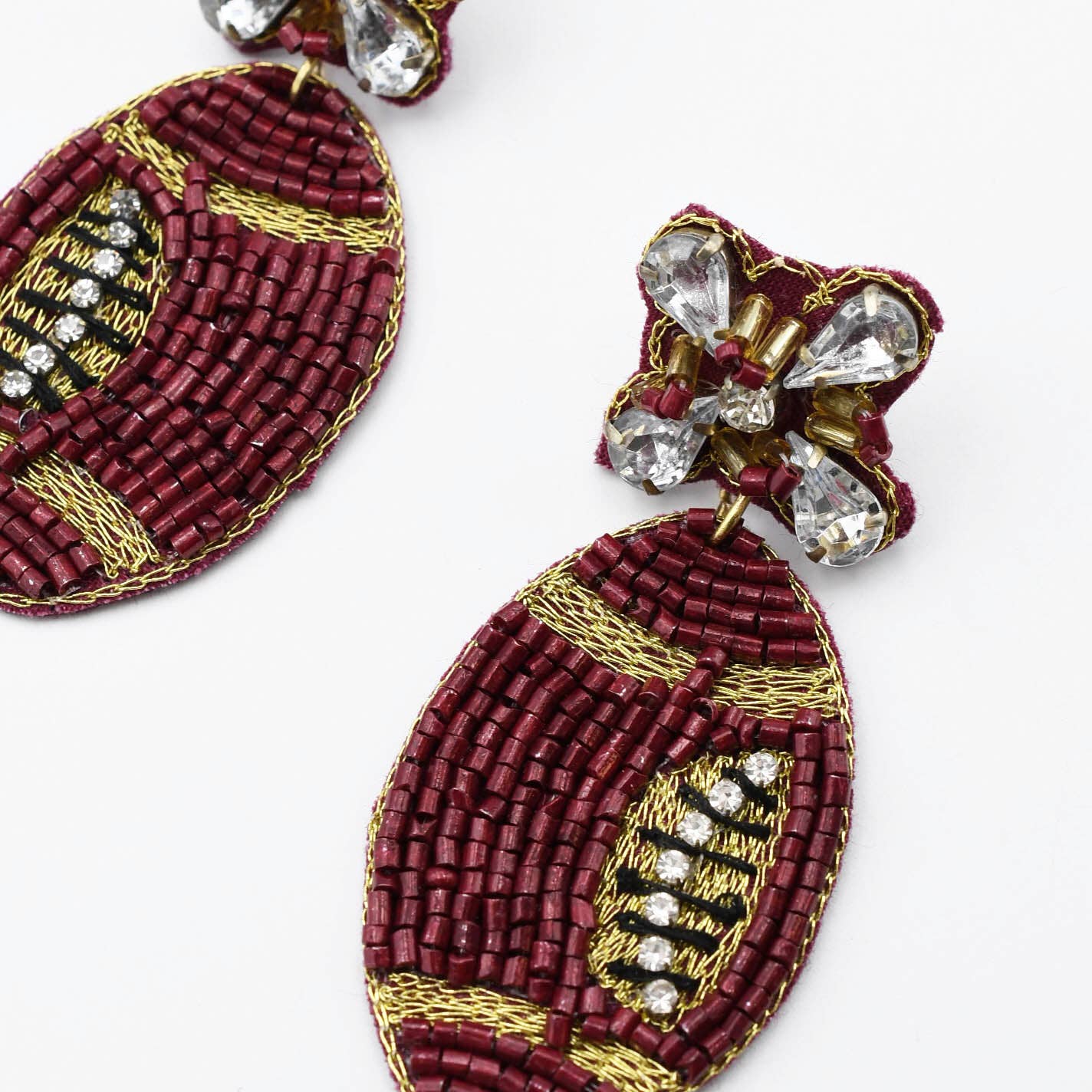 Maroon Football Beaded Earrings