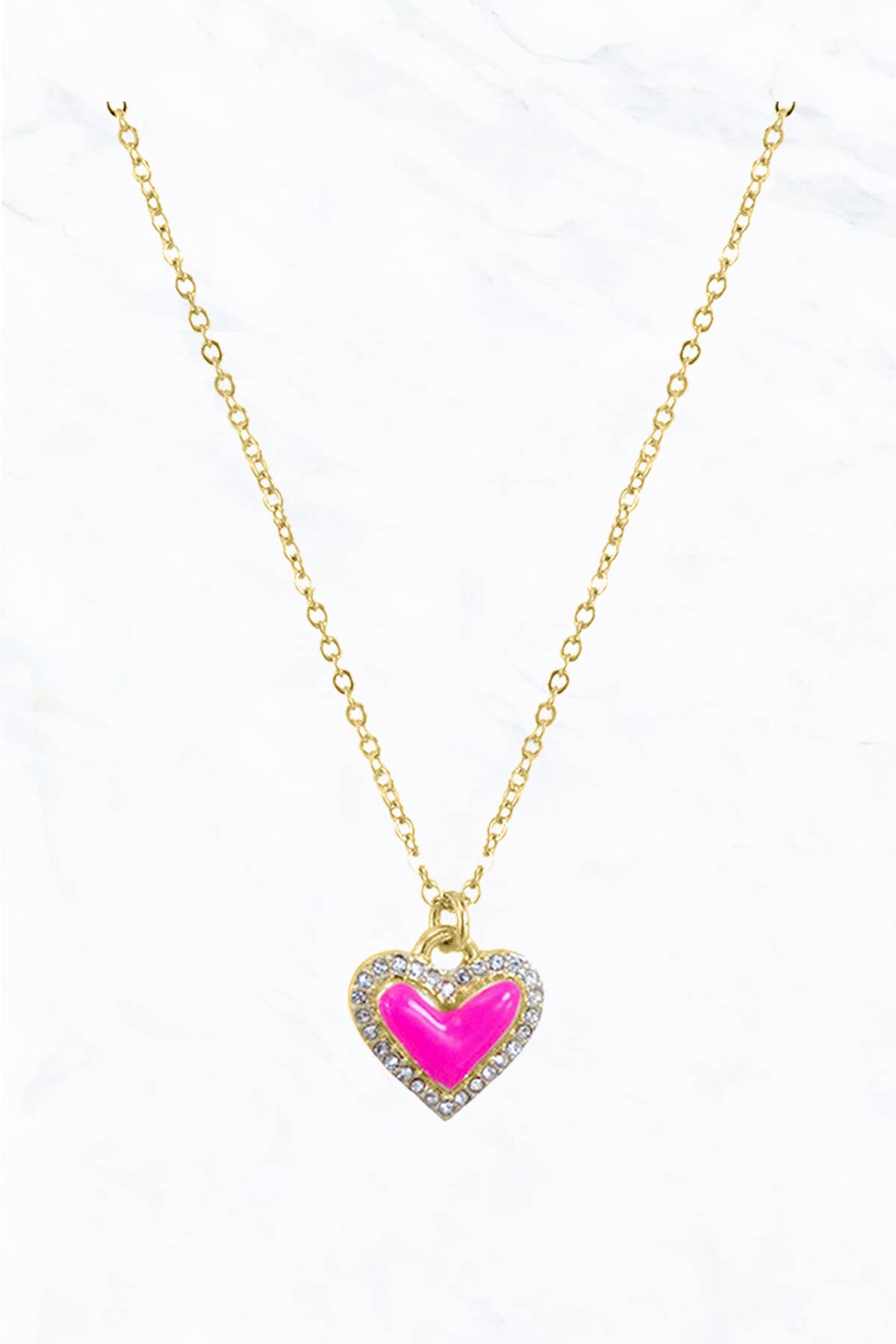 17511VRO-G Heart with Rhinestones Pendant Short Charm Necklace