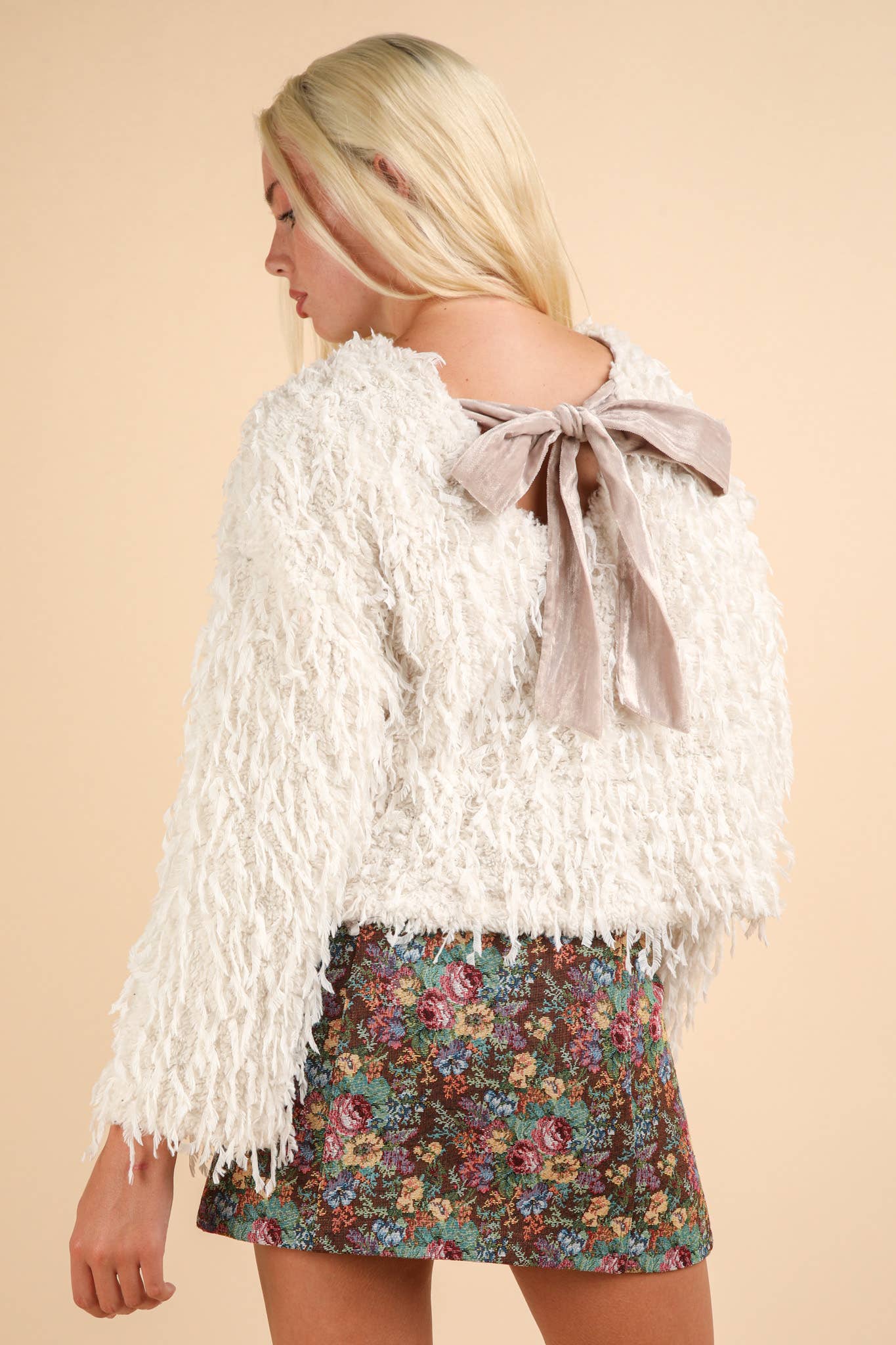 Fur Knit Top with Velvet Ribbon