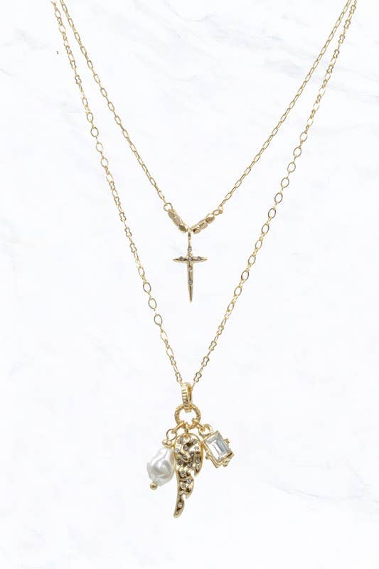 J2993G Gold Layered Cross Charm Necklace