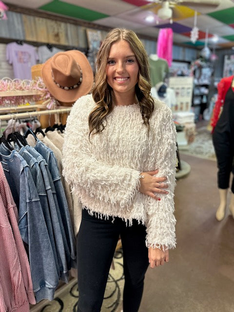 Fur Knit Top with Velvet Ribbon