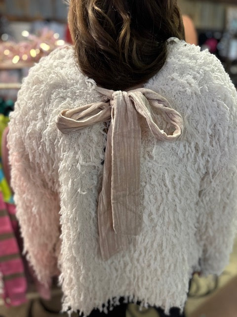 Fur Knit Top with Velvet Ribbon