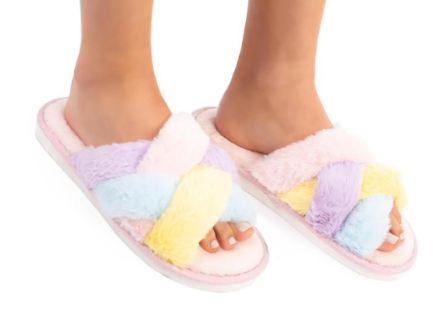 Womens Faux Fur Criss Cross Slippers