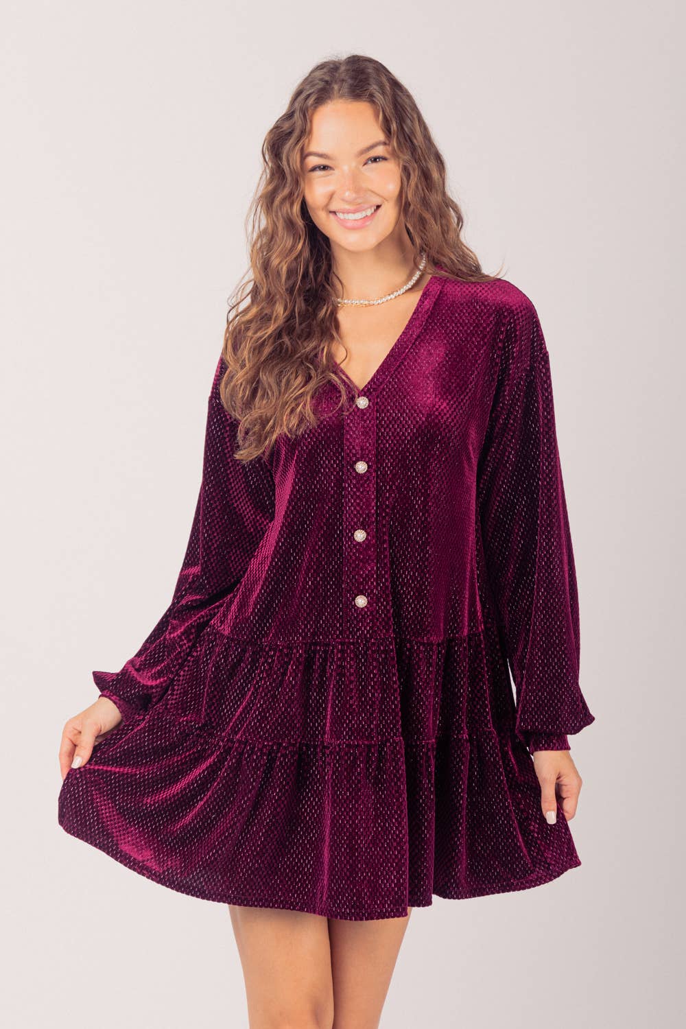 Velvet Mini Dress: BURGUNDY