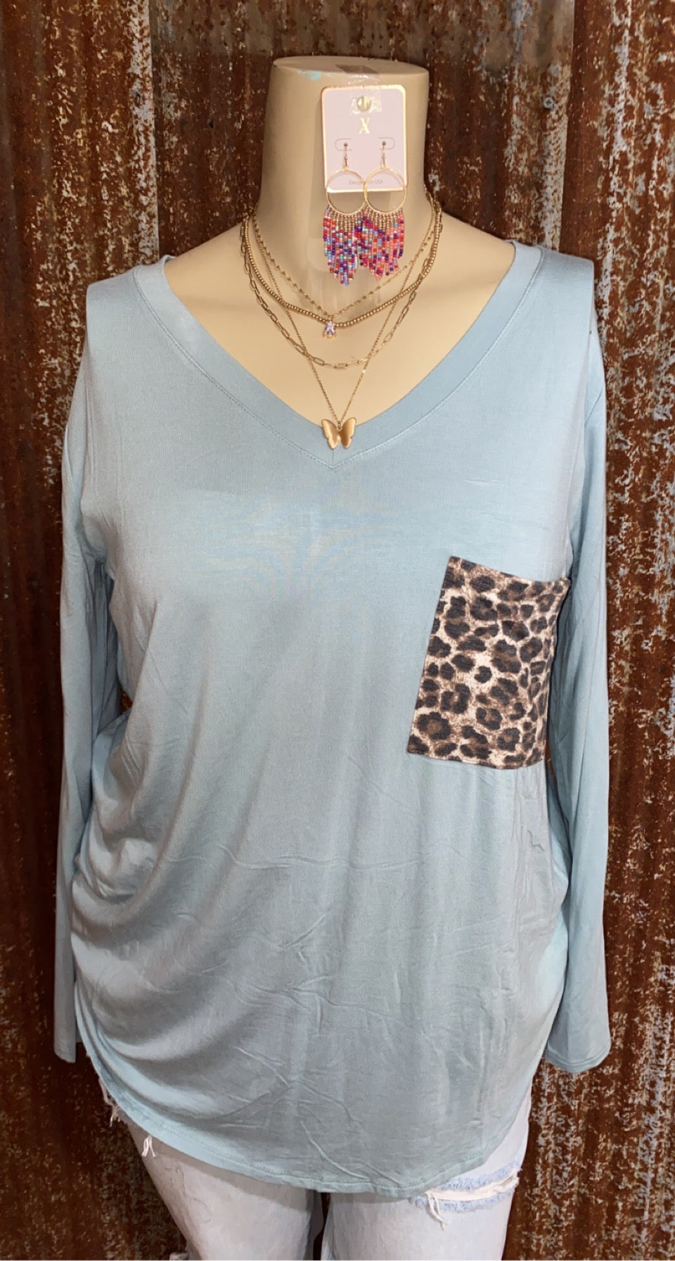 Plus Leopard Pocket Long Sleeve