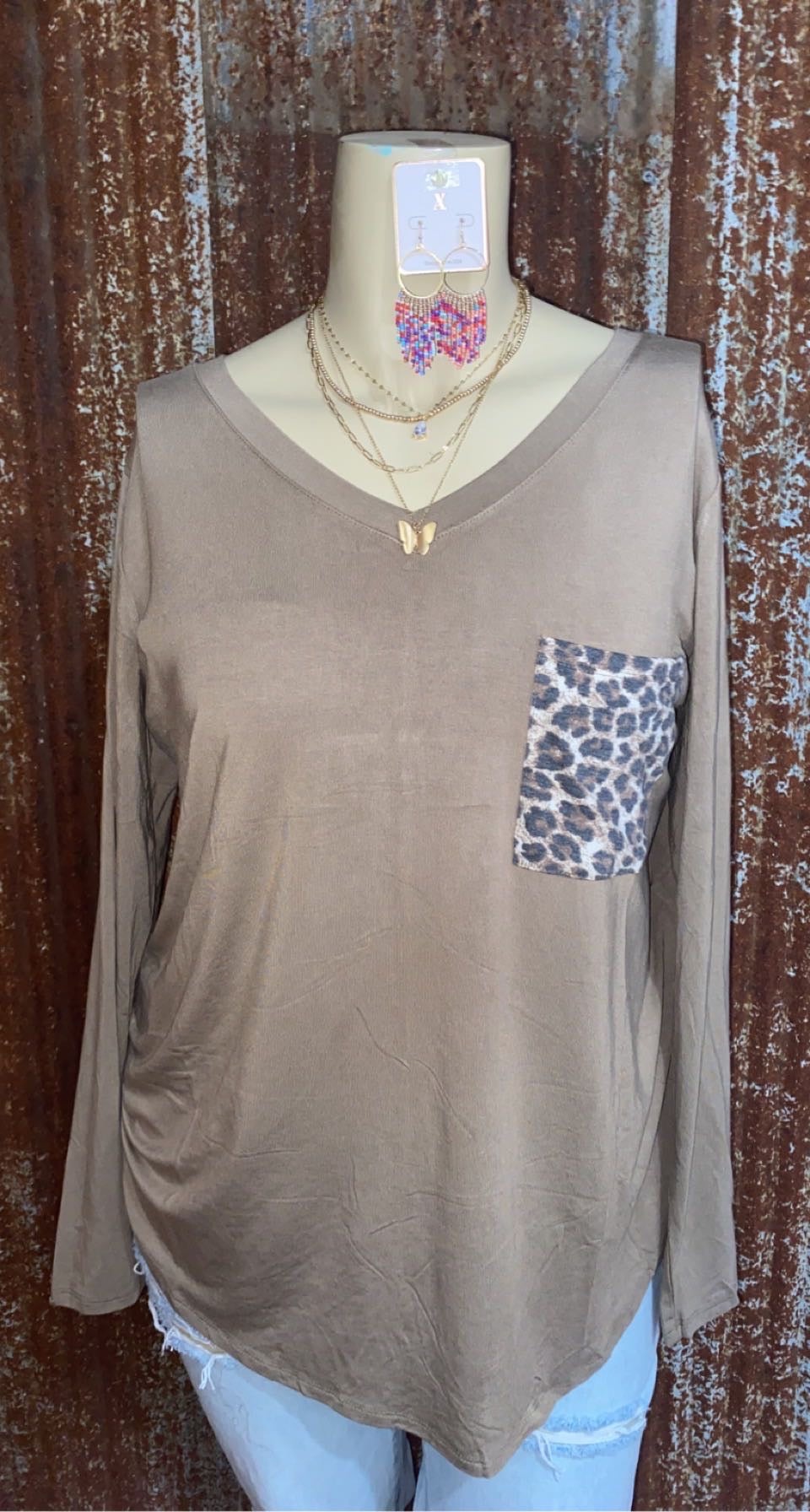 Plus Leopard Pocket Long Sleeve
