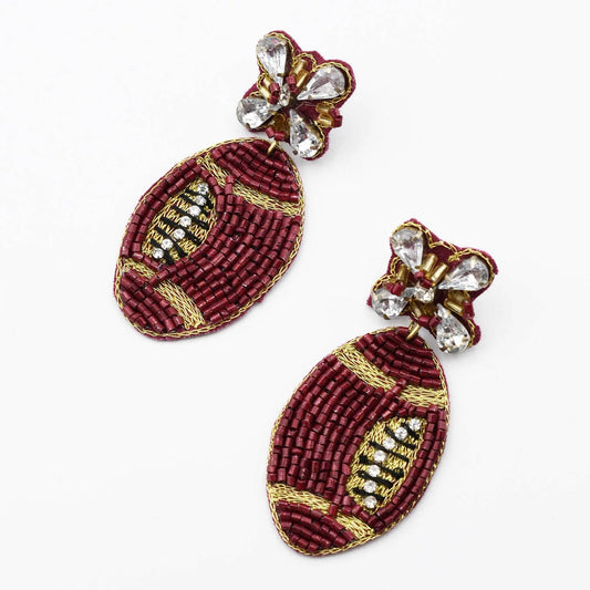Maroon  Football Beaded Earrings