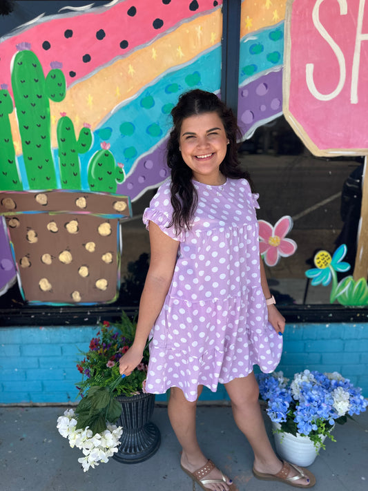 Polka Dot Print Ruffle Sleeve Babydoll Dress