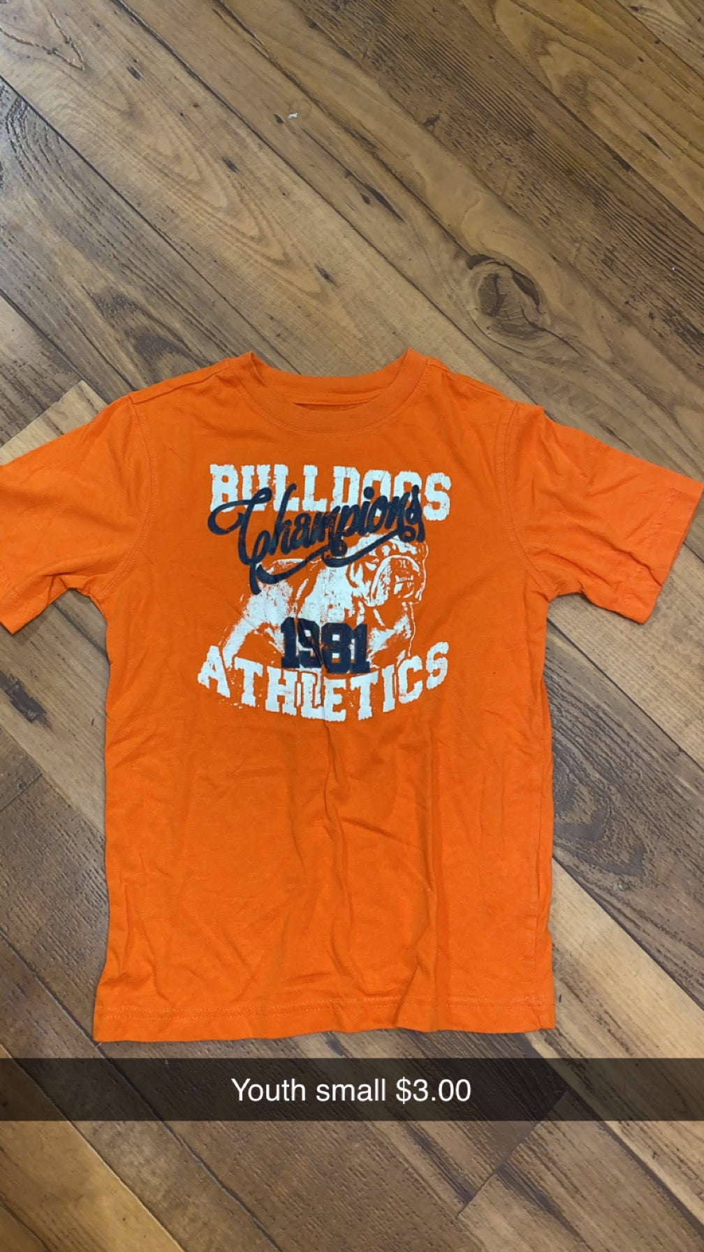 #160 YS orange bulldog tee